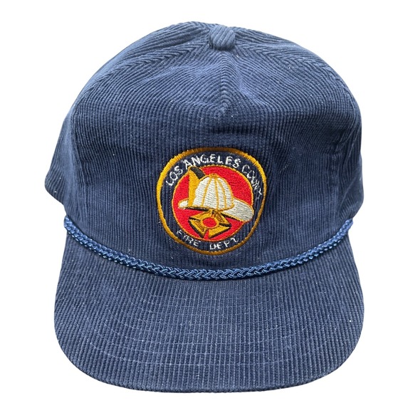 Nissin Cap Other - Vintage Nissin Cap Los Angeles County Fire Dept Corduroy Rope Hat Navy Blue
